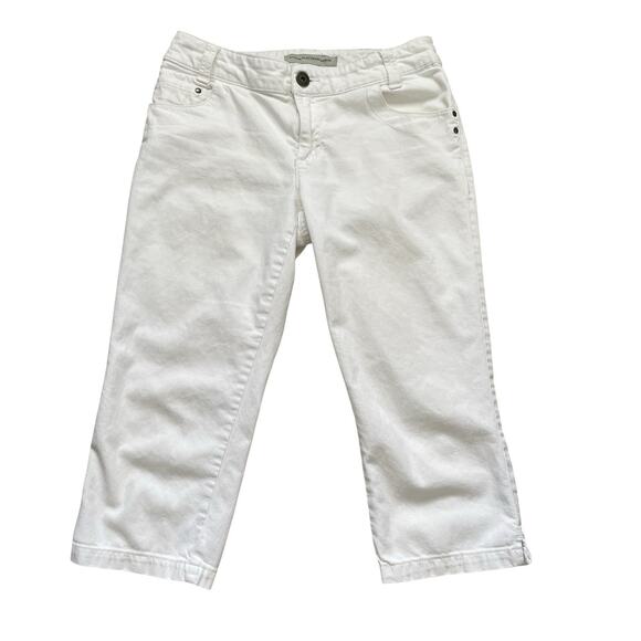CHICO'S Platinum Denim White Capri Jeans 0 US 4, Coastal Casual Nautical Preppy - Picture 1 of 10
